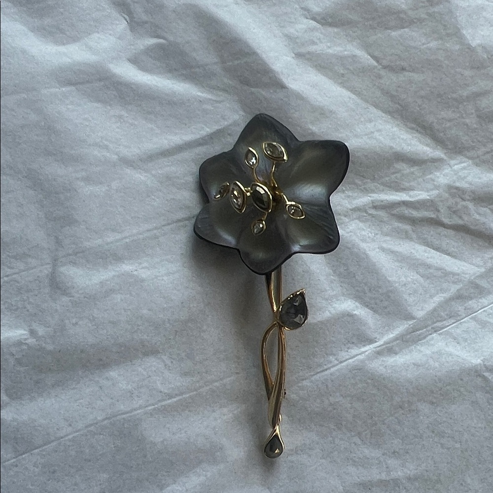 Alexis Bittar Gray and Gold Flower Brooch
